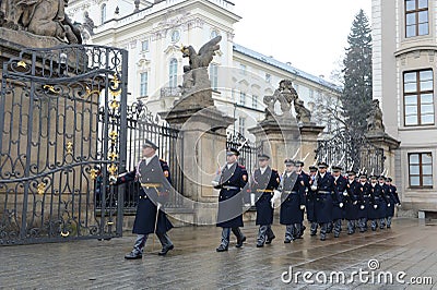 Changing of the guard of honor guards at the Presidential Palace in Prague Castle. Editorial Stock Photo