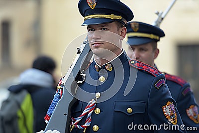 Changing of the guard of honor guards at the Presidential Palace in Prague Editorial Stock Photo