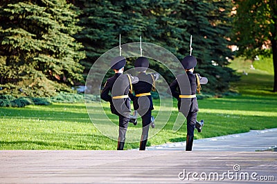Changing guard soldiers in Alexander's garden near eternal flame Stock Photo