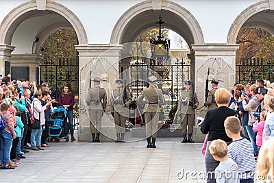 Changing the guard at the Tomb of Unknown Soldier in Warsaw Editorial Stock Photo