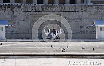 Changing of the Guards ceremony in front of the unknown soldier monument at Hellenic Parliament. Athens/Greece - 09/15/2019 Editorial Stock Photo