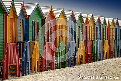 Changing huts at Muizenberg Stock Photo