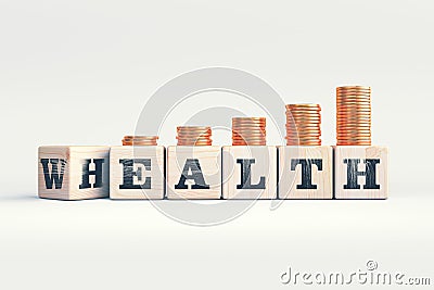 changing rotate wooden cube with word wealth to health and coins stack step up growing growth value of life - life insurance and h Stock Photo