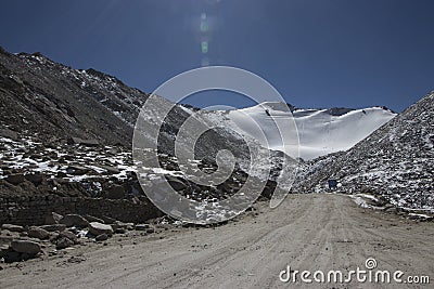 Changla pass with flare light Stock Photo