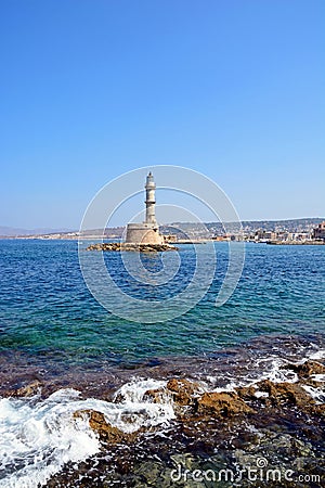Chania coastline and lighthouse, Crete. Stock Photo