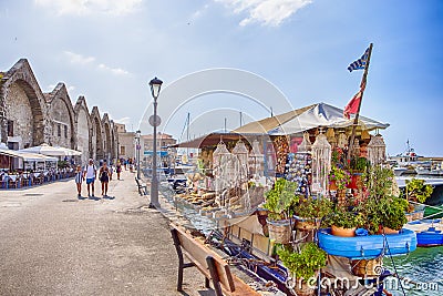 Chania`s Tourist Shoppung Malls Near Old venetian Shipyards in Chania, in August 20, Editorial Stock Photo