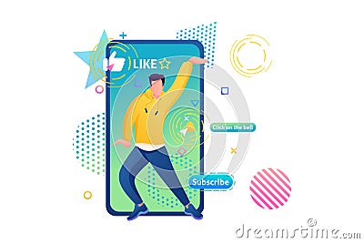 Channel about the dance of a Young guy, Tectonics, freestyle, Web design for dance training. Subscribe and learn to dance Vector Illustration