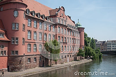 Channel in Strasbourg with ancient architecture in l Editorial Stock Photo