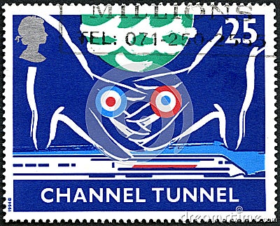 Channel Tunnel UK Postage Stamp Editorial Stock Photo