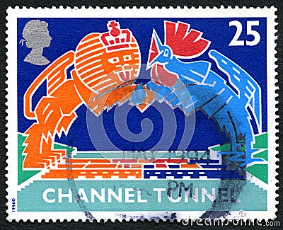 Channel Tunnel UK Postage Stamp Editorial Stock Photo