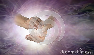 Channelling vortex spiral between hands Stock Photo