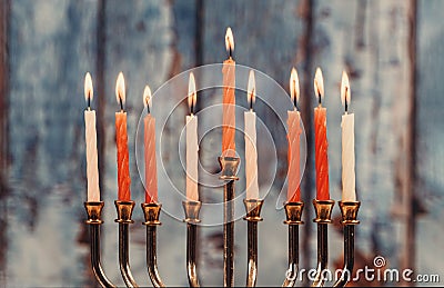 Chanukah candles all in a symbol jewish holiday Stock Photo
