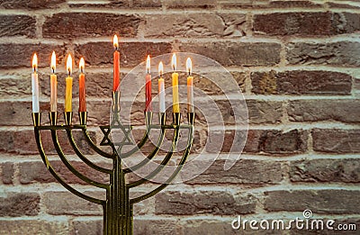 Chanukah Menorah Chanukiah Jewish holiday background Stock Photo