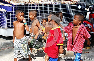 Chao Lo, Thailand: Thai Boys Walking Editorial Stock Photo