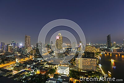 The Chao Phraya River and the night lights are very beautiful. Editorial Stock Photo