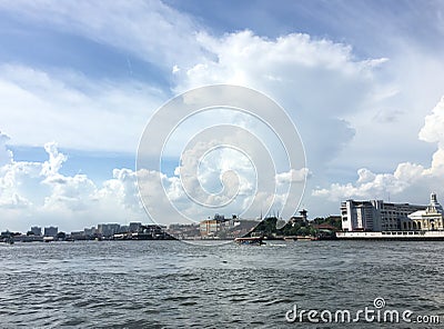 Chao Phraya view and city with clound and blue sky Stock Photo