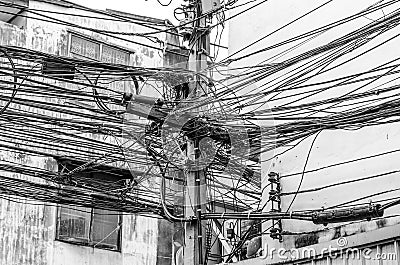 The chaos of cables and wires Stock Photo