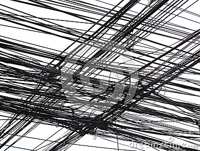 The chaos of cables and wires on every street Stock Photo