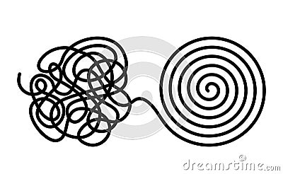 Chaos and disorder turns into a formed even tangle with one line. Chaos and order theory. flat vector illustration isolated Cartoon Illustration