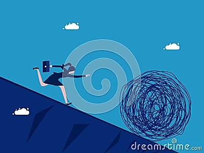 Chaos problem. Businesswoman chasing problems. Vector Illustration