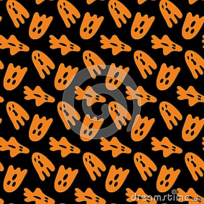 Chaotic black orange yellow poltergeist ghost boo seamless pattern Vector Illustration