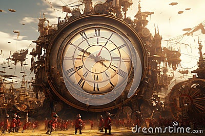 Chaotic carnival of time with clockwork Stock Photo