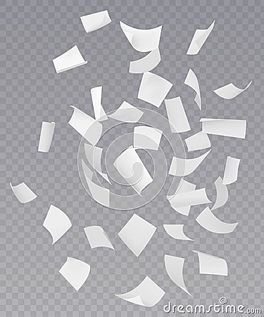 Chaotic Falling Flying Paper Sheets Vector Illustration