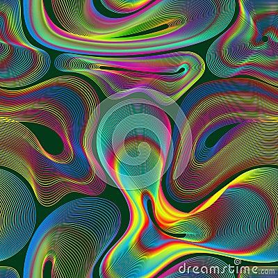 Chaotic holographic seamless pattern. Swatch of iridescent shapes of lines Vector Illustration