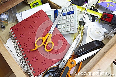 Every Kitchen`s Jumble Drawer Stock Photo