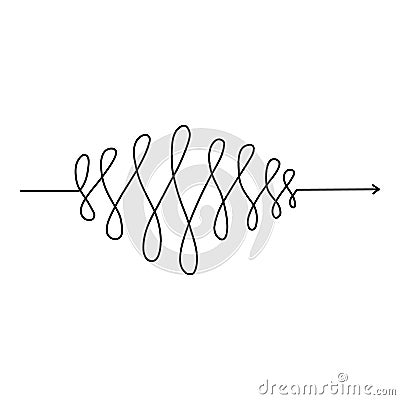 Chaotic line arrow. Doodle chaos simple drawn symbol, confused messy knot tangle scribbled line. Vector isolated Vector Illustration