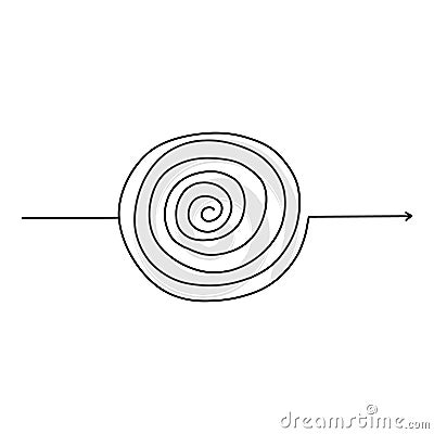 Chaotic line arrow. Doodle chaos simple drawn symbol, confused messy knot tangle scribbled line. Vector isolated Vector Illustration