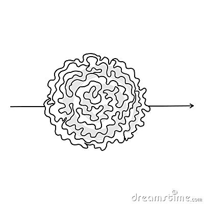 Chaotic line arrow. Doodle chaos simple drawn symbol, confused messy knot tangle scribbled line. Vector isolated Vector Illustration