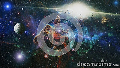 Chaotic space background. planets, stars and galaxies in outer space showing the beauty of space exploration. Elements furnished Stock Photo