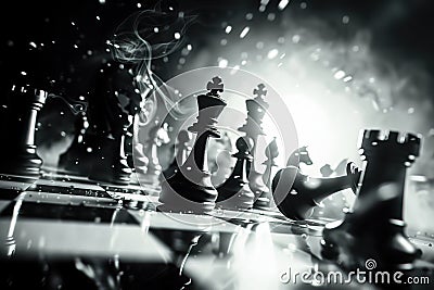 Chaotic strategy. Miscalculation on playing chess game. Defeated. Stock Photo