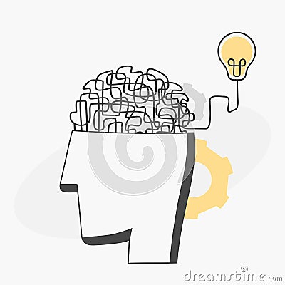 Chaotic tangle ideas in head illustration. Complex problem solving and intellectual clutter creative depression Vector Illustration