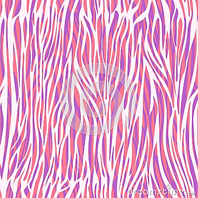 Chaotic uneven stripes abstract seamless pattern, zebra print, animalistic ornament, stylized modern illustration. Colorful bright Vector Illustration