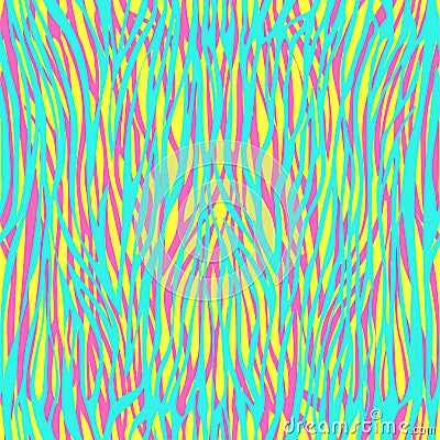 Chaotic uneven stripes abstract seamless pattern, zebra print, animalistic ornament, stylized modern illustration. Colorful bright Vector Illustration