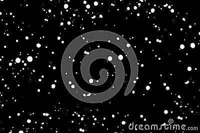 Chaotic white bokeh on a black background, light spots texture, abstraction, falling snow, star sky, bright glare of light texture Stock Photo