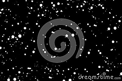 Chaotic white bokeh on a black background, light spots texture, abstraction, falling snow, star sky, bright glare of light texture Stock Photo