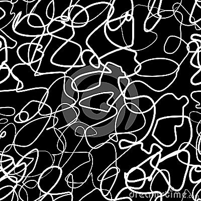 Chaotic white lines on black, seamless pattern Vector Illustration