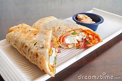 Chapati wrap with cheese, vegetarian food Stock Photo