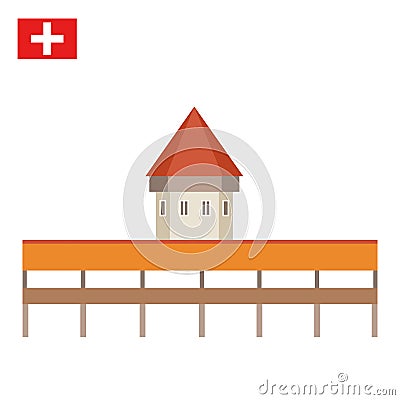 Chapel Bridge in Lucerne, Switzerland Vector Illustration