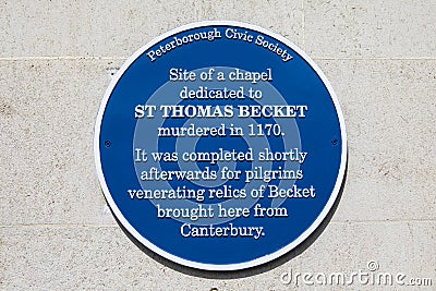 Chapel Dedicated to St. Thomas Beckett Blue Plaque Editorial Stock Photo