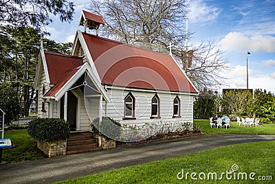 Chapel of the Good Shepherd in MOTAT Auckland with Tram Editorial Stock Photo