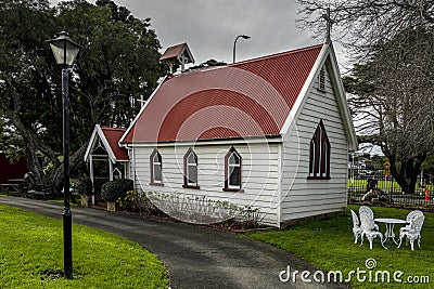 Chapel of the Good Shepherd in MOTAT Auckland with Tram Editorial Stock Photo