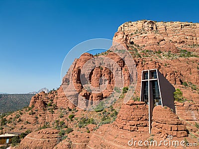 Chapel of the Holy Cross, Sedona, Arizona. from the air Editorial Stock Photo