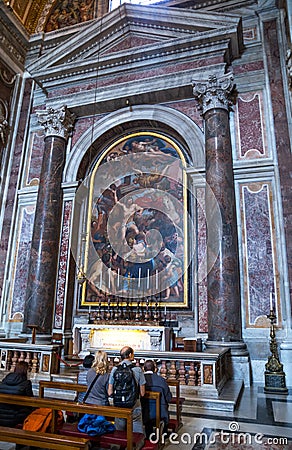 Chapel in the name of the holy martyr Sebastian of Mediolan. Interior inside St. Peter`s Basilica in the Vatican. Italy Editorial Stock Photo