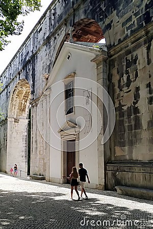 Chapel of Our Lady Of Monserrate built into one of the stone arches of Aguas Livres Aqueduct, Lisbon, Portugal Editorial Stock Photo