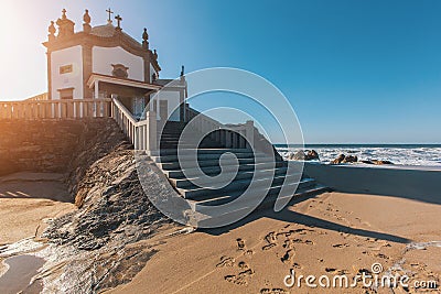 Chapel Senhor da Pedra on Miramar Beach Praia de Miramar, Vila Nova de Gaia Stock Photo