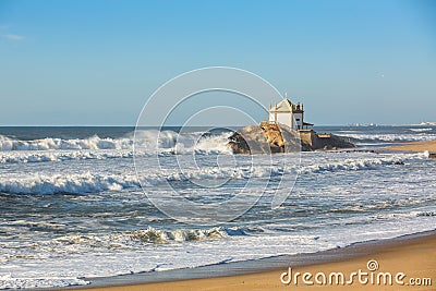 Chapel Senhor da Pedra at Miramar Beach, Vila Nova de Gaia Stock Photo